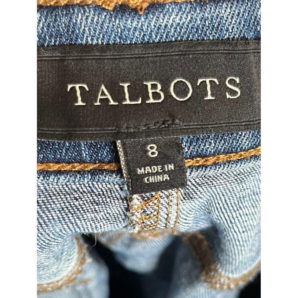 Talbots Skirt Women 8 Blue Denim Red Stripe Jean Midi Retro Boho Hippie Hipster - Picture 2 of 11